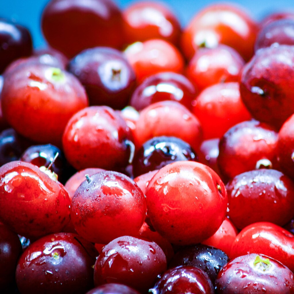 Photo of glistening cranberries
