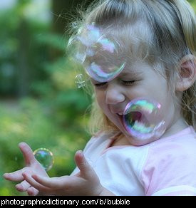 Photo of a child blowing bubbles