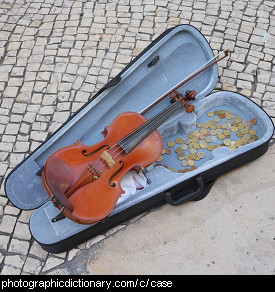 Photo of a violin and case