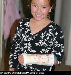 Photo of a girl with a broken arm in a cast