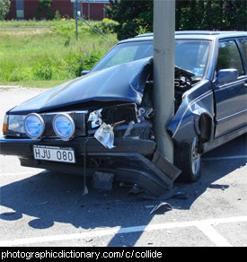 Photo of a car crashed into a pole