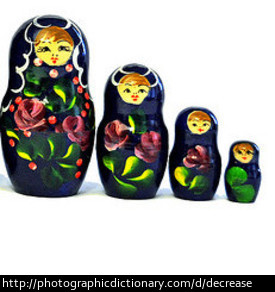 A set of Matryoshka dolls decrease in size. 