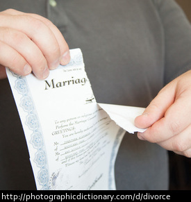Photo of a man tearing up a marriage certificate
