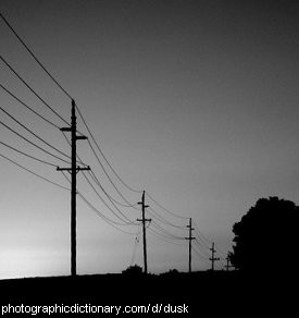 Photo of telephone lines at dusk