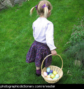 Photo of a girl with a basket of eggs