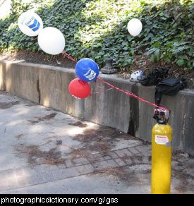 Photo of a gas cylinder and helium balloons