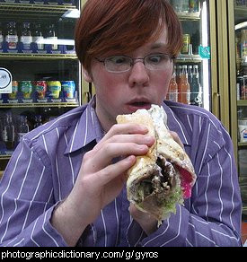 Photo of someone eating a gyros