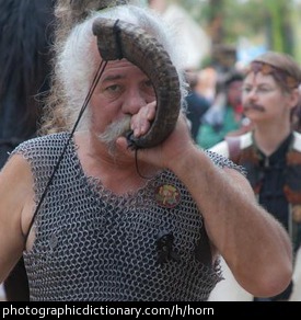 Photo of a man blowing a horn