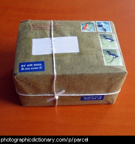 Photo of a parcel wrapped in brown paper