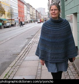 Photo of a woman wearing a poncho