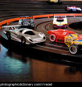 Photo of slot cars racing