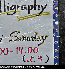 Photo of a sign that says Saturday