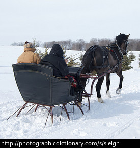 A horse-drawn sleigh.