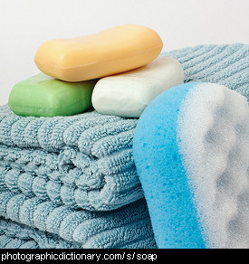 Photo of bars of soap and towels.