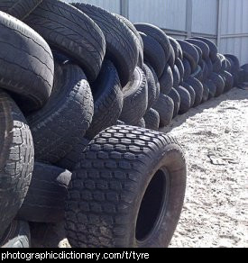 Photo of old car tyres.