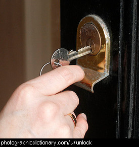 Photo of a hand unlocking a door