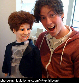 Photo of a man and a ventriloquist dummy