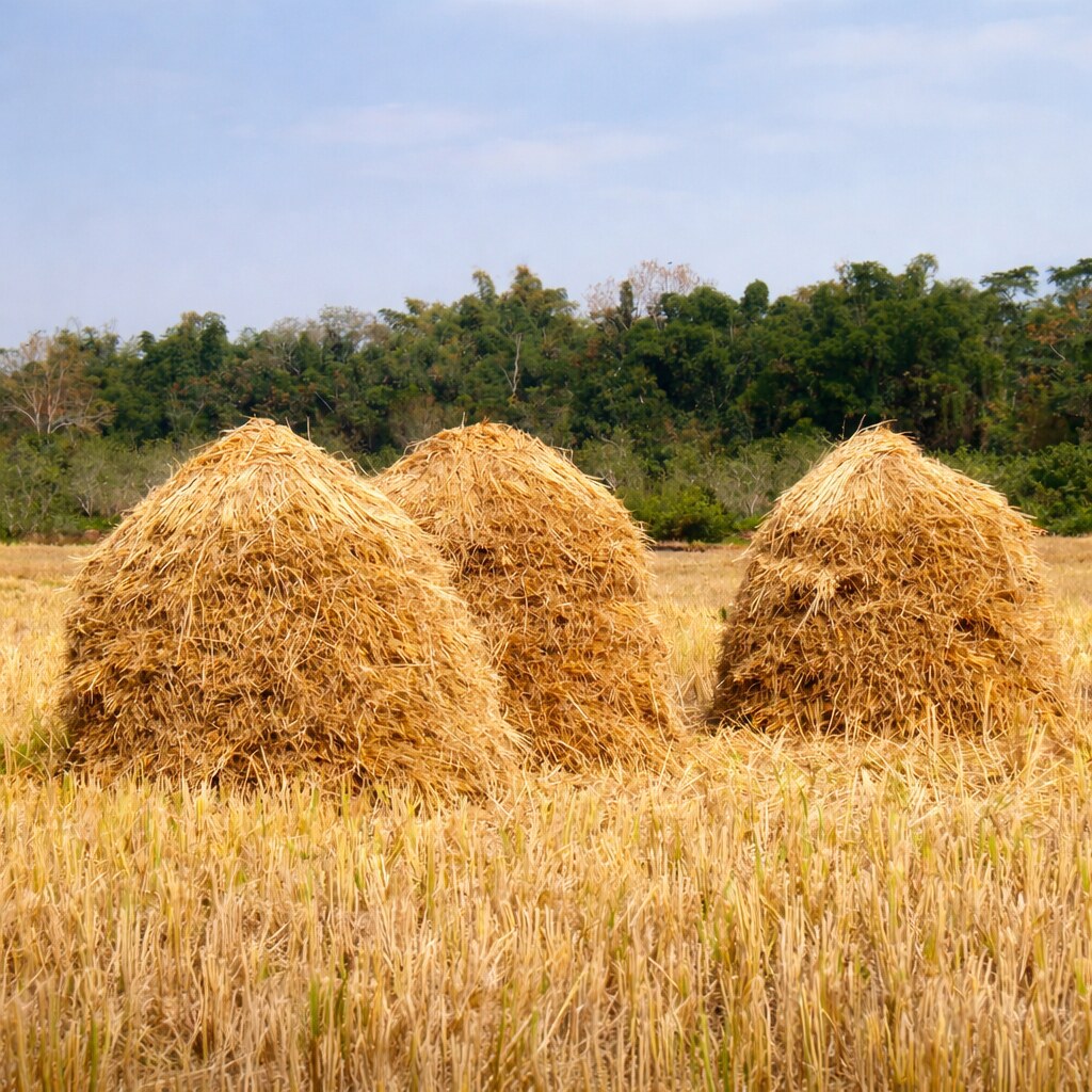 Photo of some haystacks