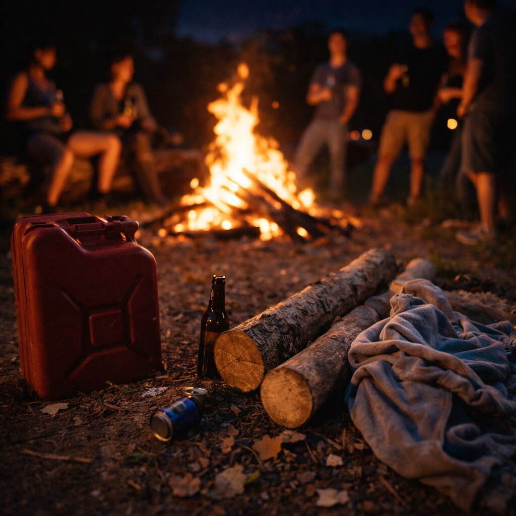 Generated image of a night bonfire scene