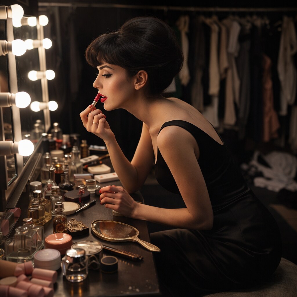 Generated image of a young woman applying makeup