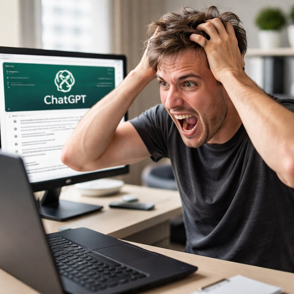 Generated image of someone getting frustrated at chatgpt