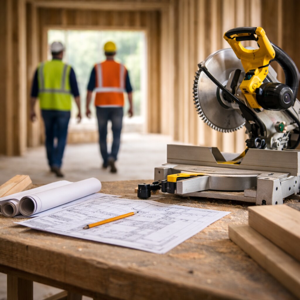 Generated image of construction workers leaving for the day