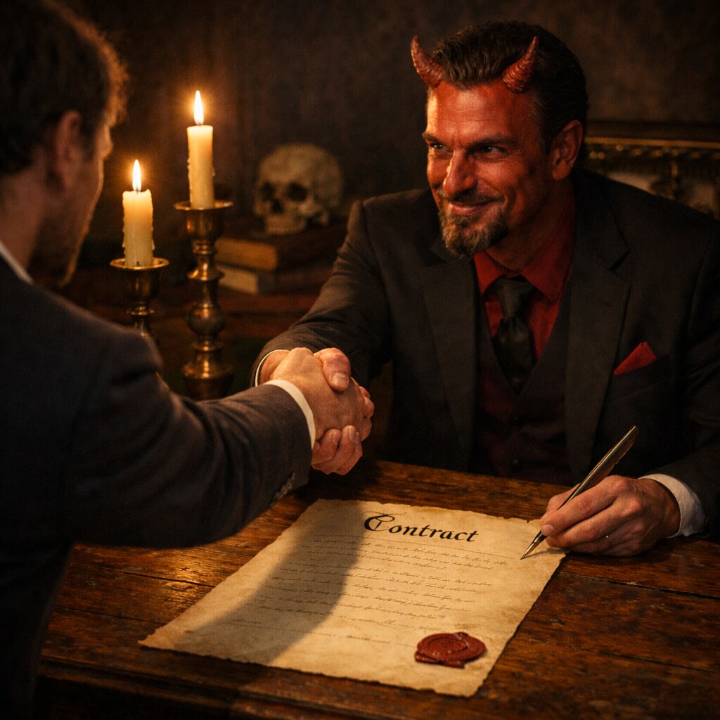 Generated image of someone making a deal with the devil