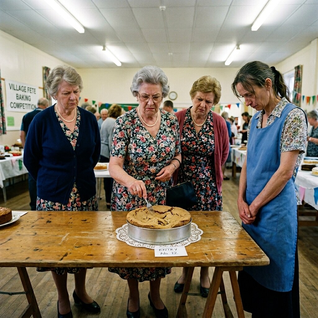 Generated image of a woman's cake judged and found wanting