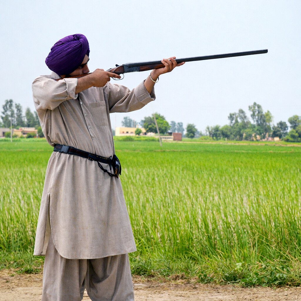 Altered image of a man shooting an old gun