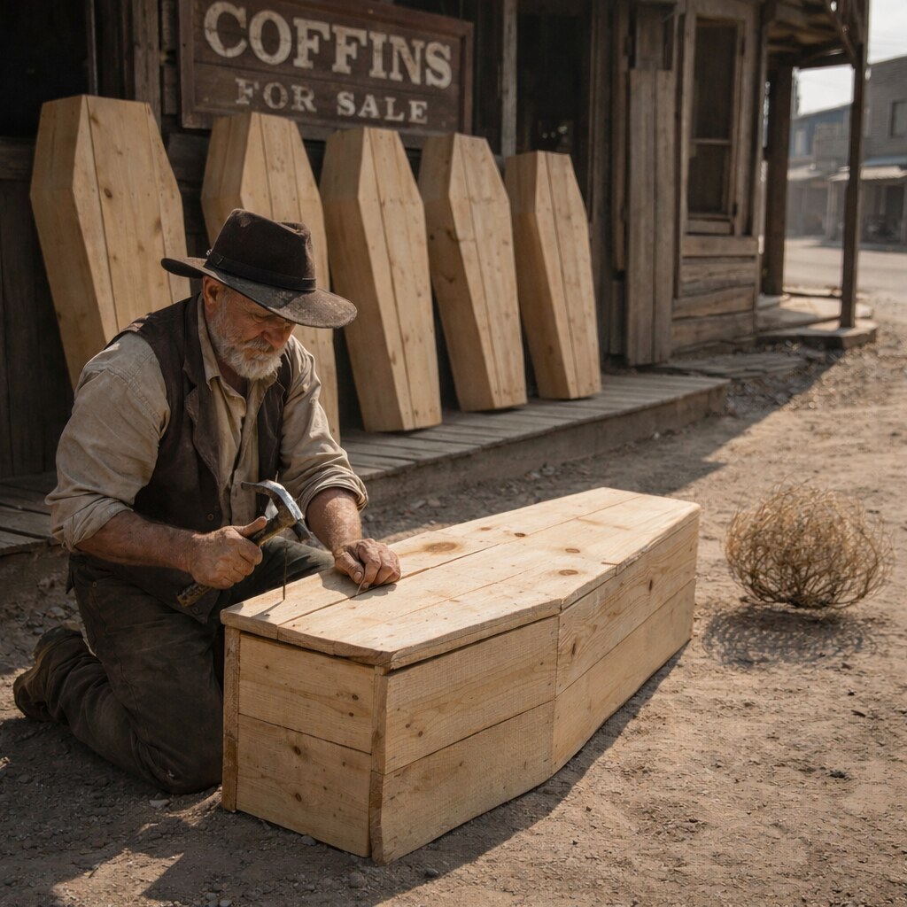 Generated image of a man nailing a coffin
