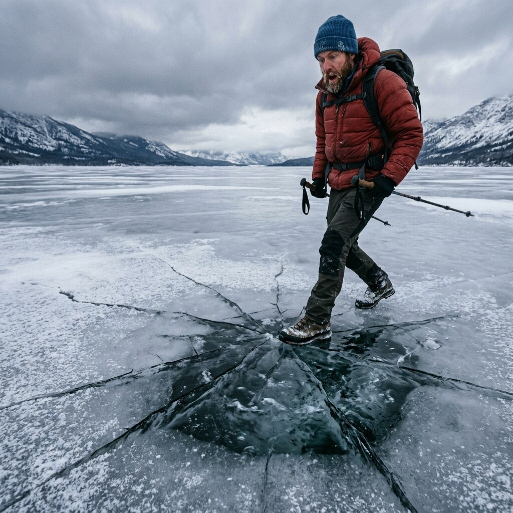 Generated image of a man on thin ice