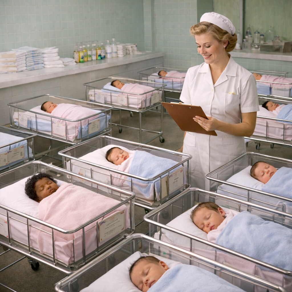 Generated image of a 1950s nursery