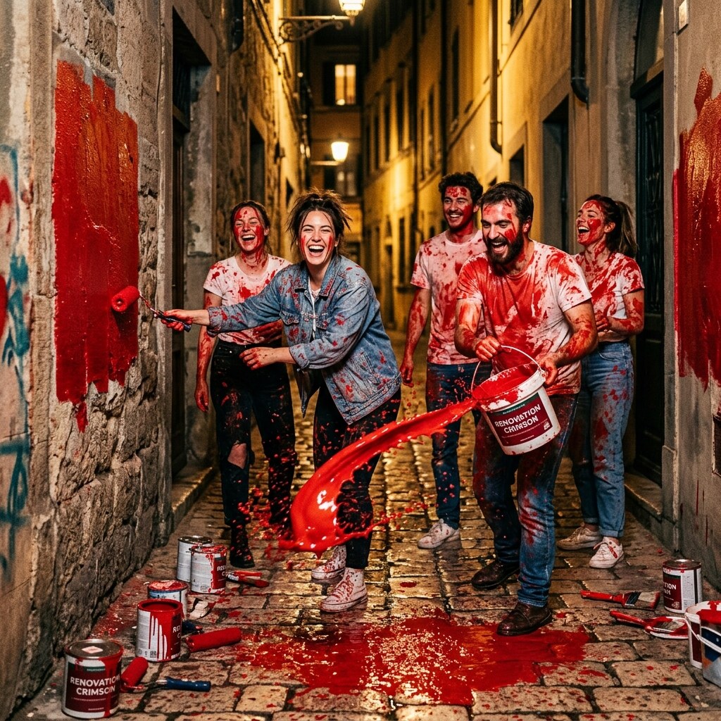 Generated image of young people painting the town red