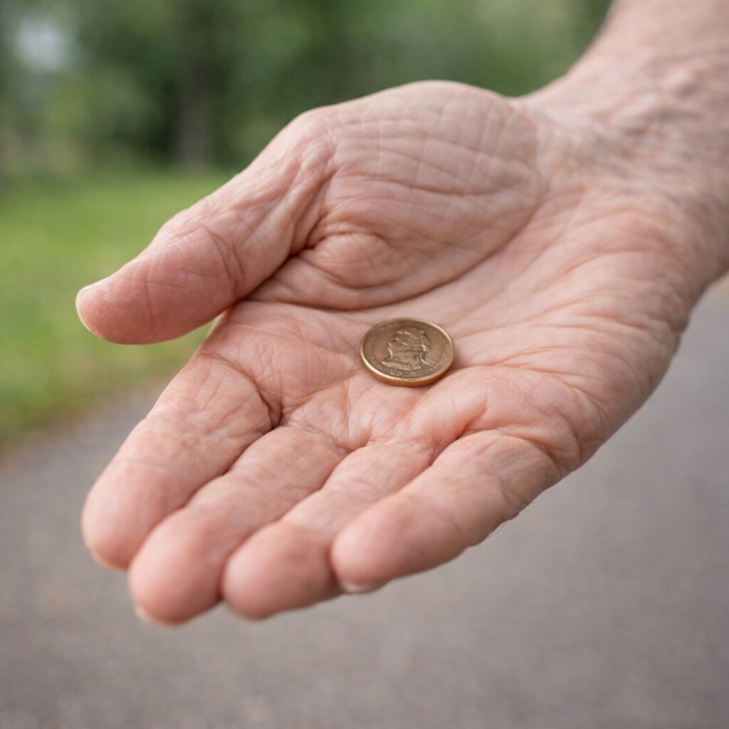 Generated image of a hand offering a penny