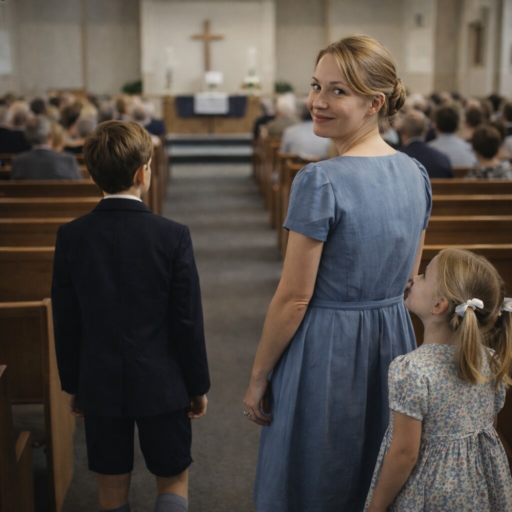 Generated image of a family arriving at church