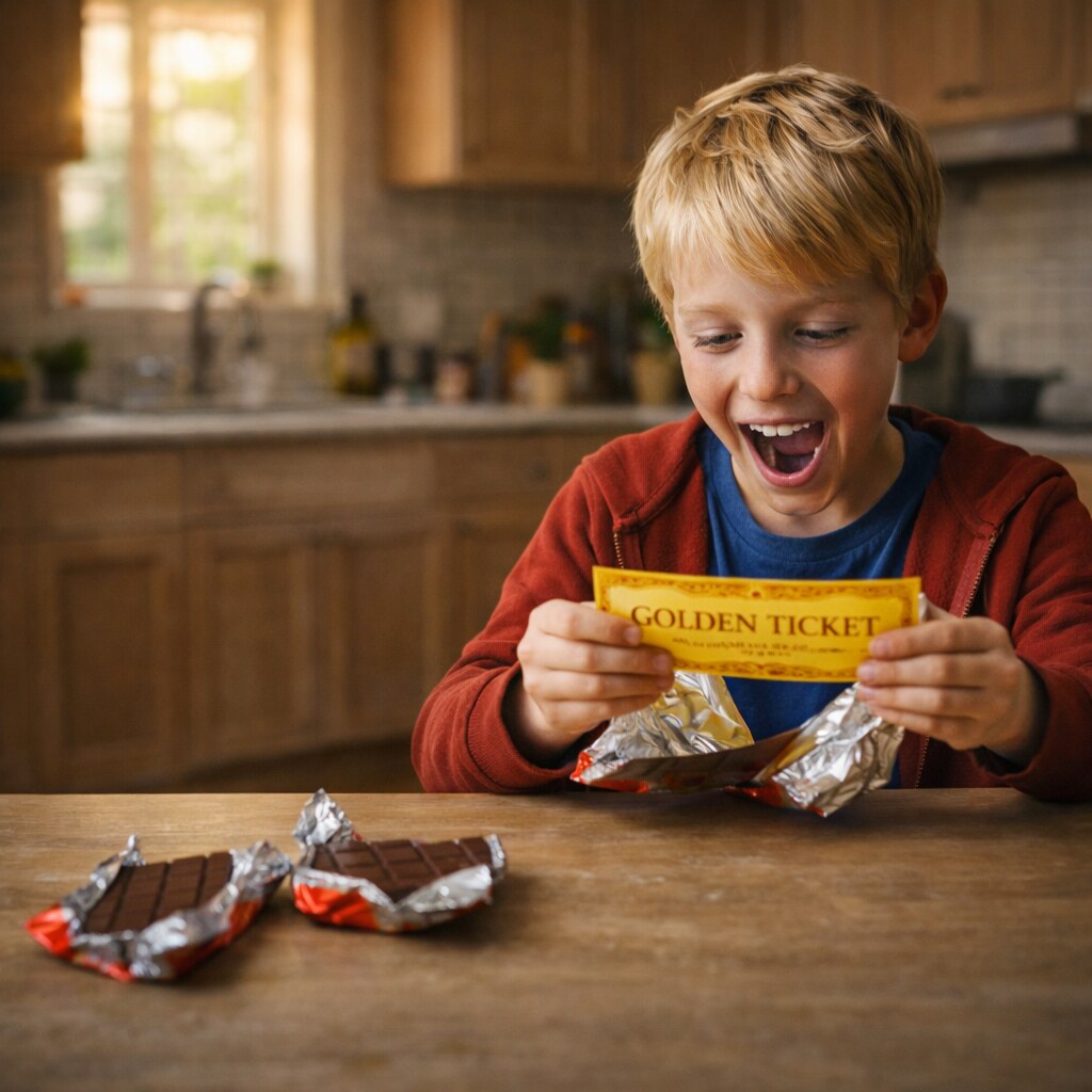 Generated image of a boy being lucky on the third try