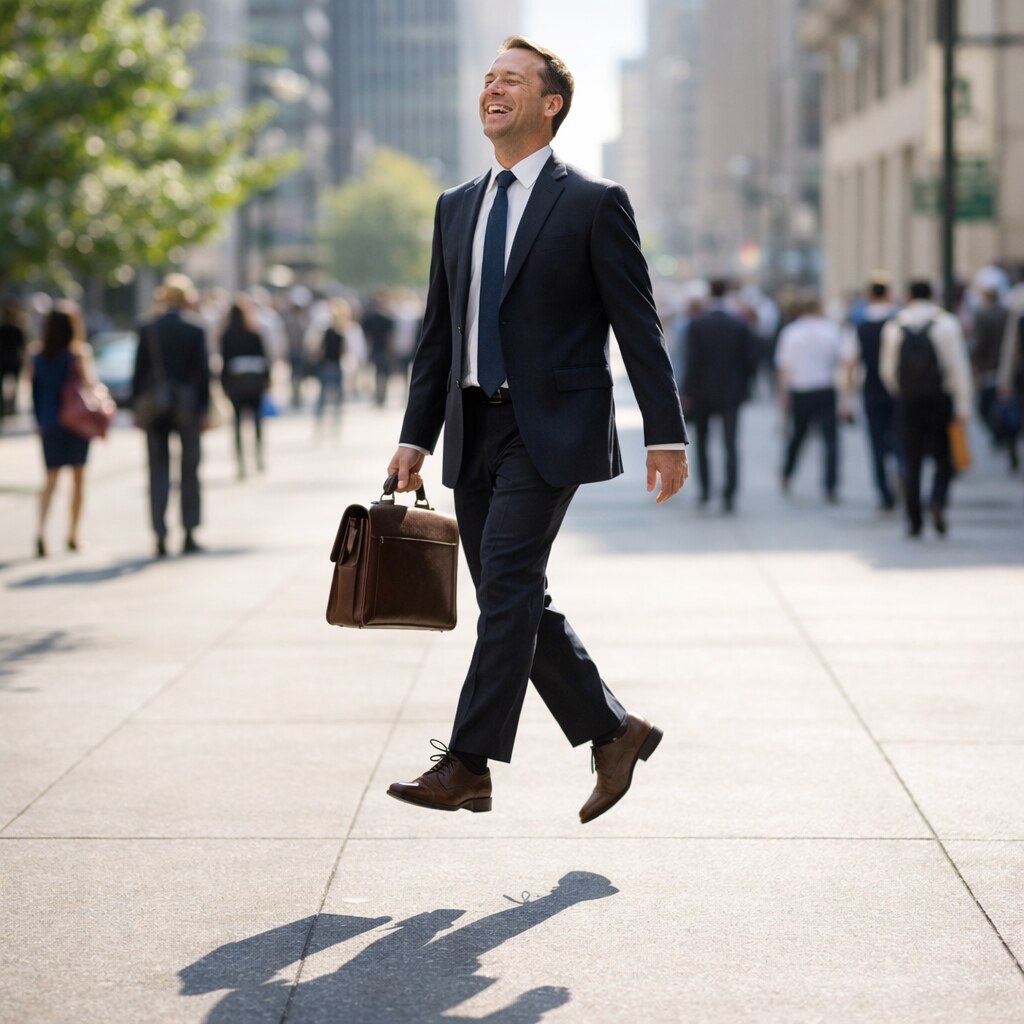 Generated image of a man walking on air